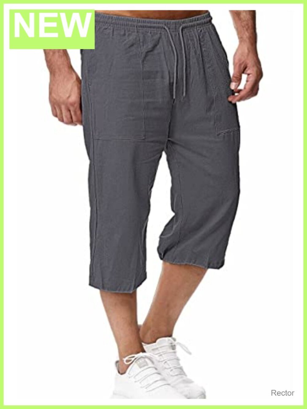 Men's Linen Drawstring Capri Shorts 3/4 Length Casual Summer Lounge